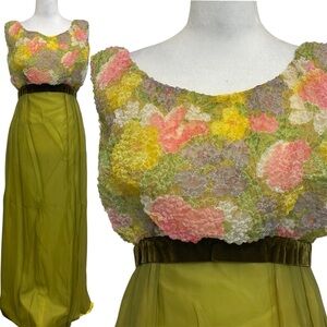 Emma Domb Vintage 70s Smocked Upper Empire Waist Maxi Party Dress